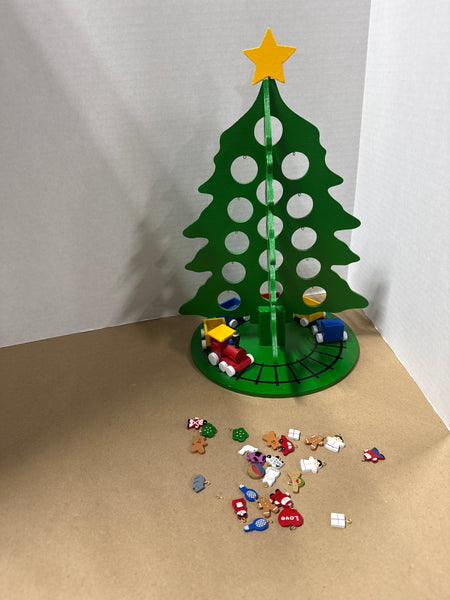 Wooden Christmas Tree With Train And Ornaments
