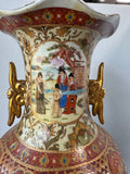 Japanese Vintage Satsuma Style Large Porcelain Fluted Vase on Wooden Stand