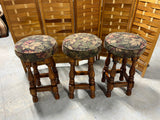 Set of 3 Swivel Bar Stools with Grape Fabric seats