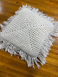 Bohemian Cream Knitted Throw Pillow with Fringe