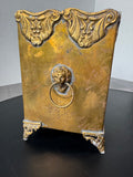 Antique Brass Embossed Coal Box with Double Lion Heads