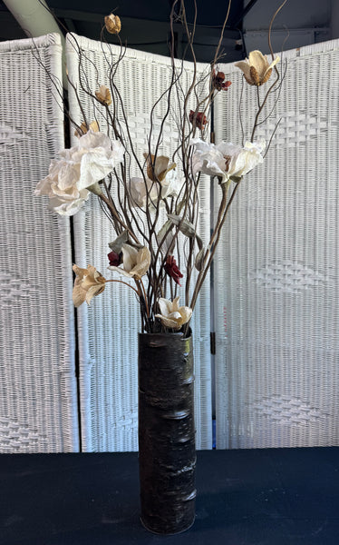 Michael Aram Oxidized Copper Bronze Tree Branch Vase with Paper & Wood Florals