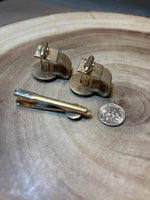 Gold/Green Cuff Link & Tie Pin Set