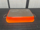 Le Creuset Orange Cast Iron Enameled Rectangular Roasting Dish with Metal Wire Handles