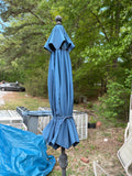 7’ Blue Fabric Umbrella w/Heavy Base/Holder