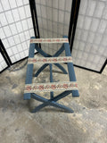 Blue Painted Luggage Rack with Floral Straps
