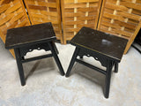 Black Painted Wooden Stools, Set of 2