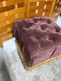 Plum Purple Velvet Tufted Foot Stool With Golden Fringe
