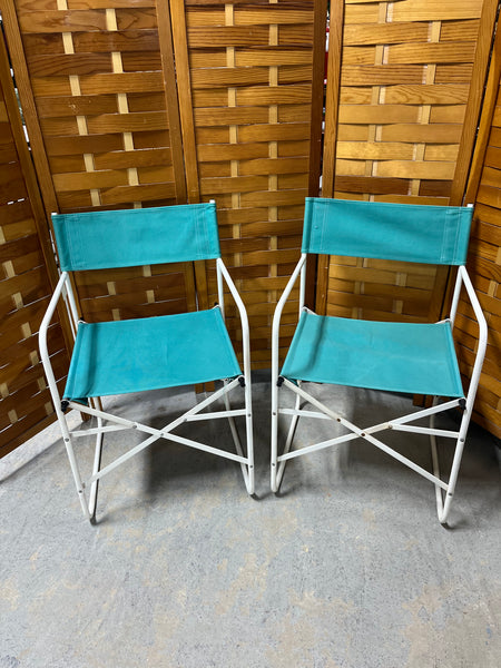 Metal Director's Chairs with Turquoise/Teal Covers, set of 2