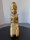 Praying Burmese Mandalay Style Gilded Vintage Wooden Buddha with Glass Inlay (B)