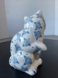 Blue & White Floral Chinoiserie Ceramic Cat
