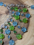 Blue & Green Plastic Beaded Necklace & Clip Earring Set