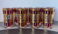 8-Piece Culver Cranberry Scroll 22K Gold Trim Glasses