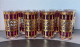 8-Piece Culver Cranberry Scroll 22K Gold Trim Glasses