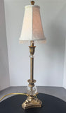 Ornate Glass & Gold Resin Buffet Lamp with Bead Fringed Shade (WORKS)