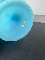 Fenton Blue Satin Water Lily Pedestal Covered Candy Dish