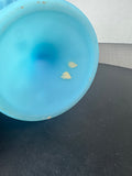 Fenton Blue Satin Water Lily Pedestal Covered Candy Dish