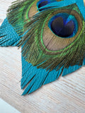 XL Bohemian Peacock Leather Fringe Earrings