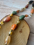 Long Multicolored Gemstone Vintage Beaded Necklace