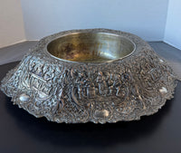 Antique Colonial Scenes Silver Plate Flower Frog Centerpiece Bowl