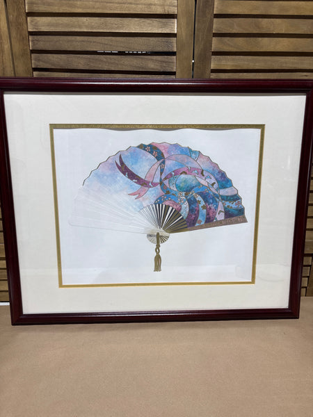 Ribbon Fan by Woodworth; Signed (Paper is Wavy Under Glass)