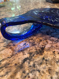 Large Cobalt Blue Blown Glass Cheese Tray/Hanging with Embossed Pineapple
