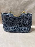 Black Cappelli Seagrass Straw Handbag With Starfish Emblem And Bamboo Style Handles