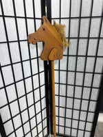 Wooden Stick Wheeled Riding Horse With Straw Hair