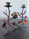 Pair of Metal Autumn Acorn Candlesticks