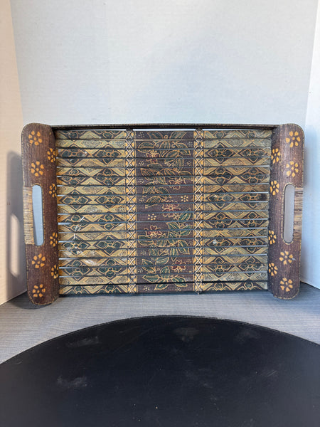 Bamboo Bohemian Floral Decorative Tray AS IS (READ DESCRIPTION CAREFULLY)