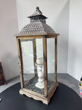 XL Rustic Lantern with River Rocks & Candlestick