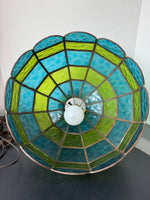Green & Blue Vintage Stained Glass Pendant Light AS IS (READ DESCRIPTION CAREFULLY)