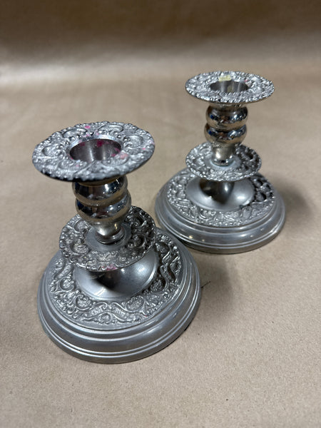 Pair Of Ornate Silver Plate Candle Holders