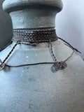 Pair of Heavyweight Gray Blue Pottery Vases with Wire Accents
