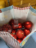 Pier 1 Red Plastic Ornament Balls (26) and Red Tinsel Garland (2 Packs)