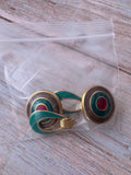 Trio of Teal Enamel Gold Tone Earrings (B)