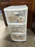 100+ Rubber Stamps in Sterilite 3 Drawer Plastic Rolling Storage Bin (A)