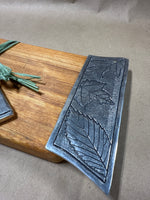 Wood Cheese Board With Silver Leaf End And Silver Knife