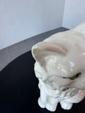 Large Vintage White Ceramic Persian Cat with Green Eyes