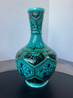 (B) Vintage Hand Painted Bohemian Black Accented Safi Bottle Vase