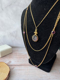Goldette Vintage Layered Gold Tone Necklace with Purple Intaglio Glass Cameo Pendant