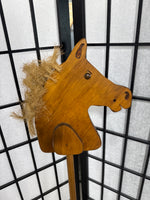 Wooden Stick Wheeled Riding Horse With Straw Hair