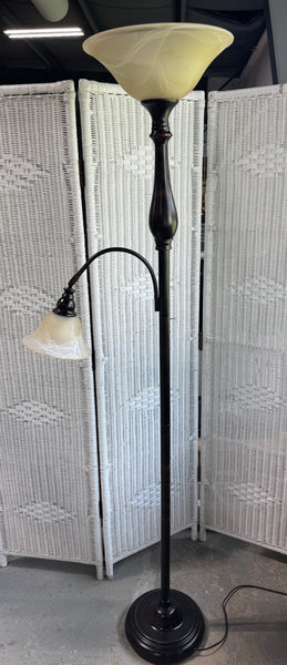 Bronzed Metal Torchiere 3-Way Floor Lamp with Reading Lamp (WORKS)