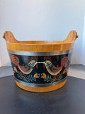 (B) Basketville Rooster Tole Painted Vintage Wooden Apple Bucket