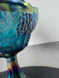 Indiana Blue Carnival Glass Harvest Grape Covered Compote