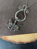 Filigree Dragonfly Sterling Silver Double Pendant Necklace