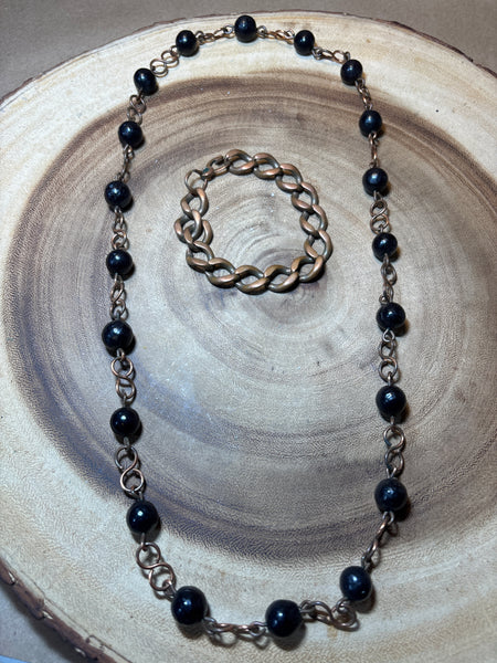 Black & Copper-Tone Necklace & Bracelet