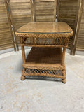 Wicker/Rattan Side Table with Protective Glass