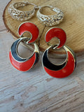 Pair of Vintage Red Enamel & Silver Tone Earrings (B)
