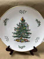 Spode England Christmas Tree Gold Filigree Handled Cake Plate